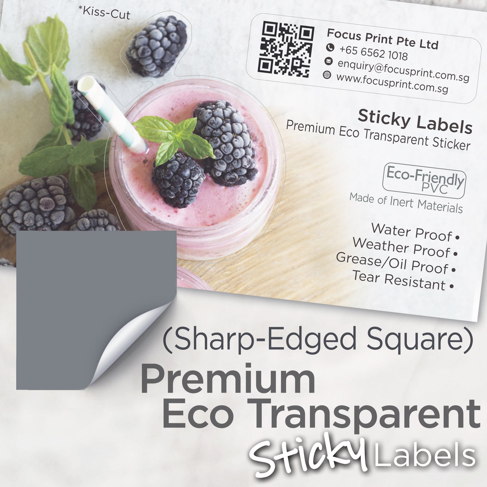 Transparent Sticker (Sharp-Edged Square) Water-Proof - Focus Print Pte Ltd