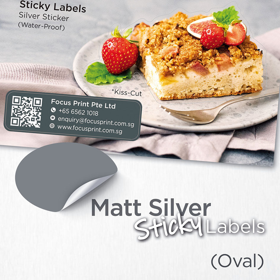 Matt Silver Sticker (Oval) Water-Proof - Focus Print Pte Ltd